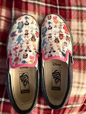 Disney Vans White Multicolor Character Slip-On Sneakers with Pink Trim